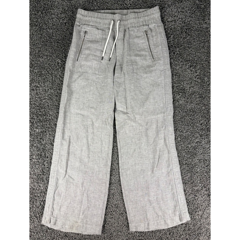 Athleta Cabo Linen Wide Leg Pants Grey Heather Drawstring Size 4